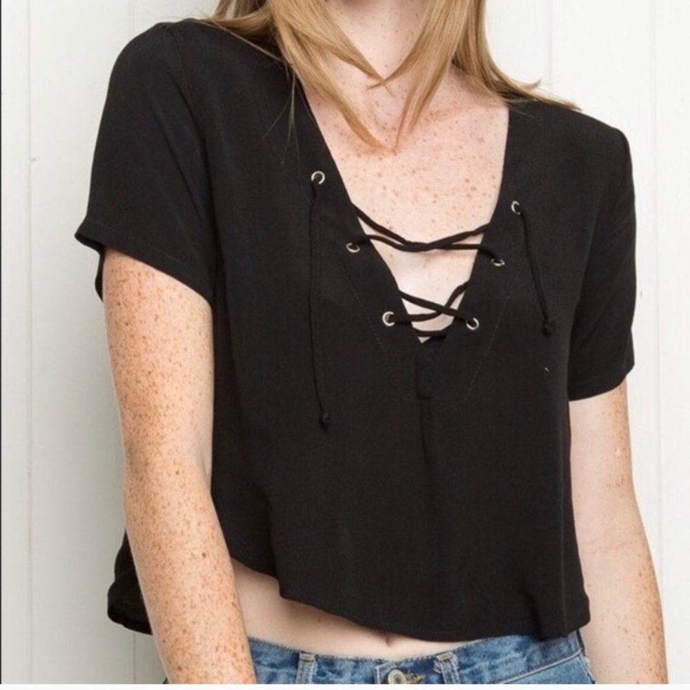 3 FOR $15 Brandy Melville Lace Up Black Crop Top, One Size